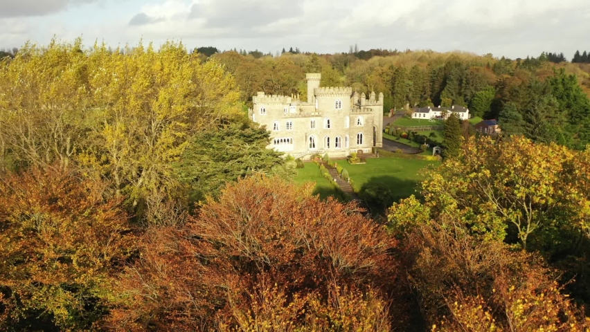 Irish Castle And Autumn Trees - Drone Footage