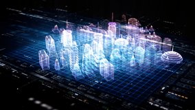 Futuristic head up display of holographic city digitally generated image virtual reality matrix particles in cyber space background environment - Powered by Shutterstock - Get 15% off with code: PIKWIZARD15