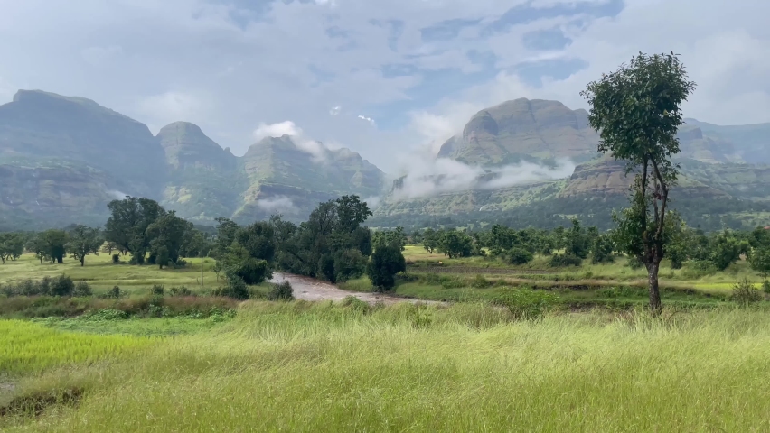 Majestic Mountain Range At Kalsubai Harishchandragad Wildlife Sanctuary Of Western Ghats, Maharashtra, India. Wide Shot
