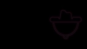 Glowing neon line Western cowboy hat icon isolated on black background. 4K Video motion graphic animation.