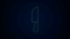 Glowing neon line Knife icon isolated on black background. Cutlery symbol. 4K Video motion graphic animation.