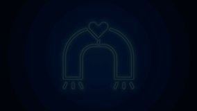 Glowing neon line Love magnet icon isolated on black background. 4K Video motion graphic animation.