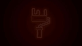 Glowing neon line Paint roller brush icon isolated on black background. 4K Video motion graphic animation.