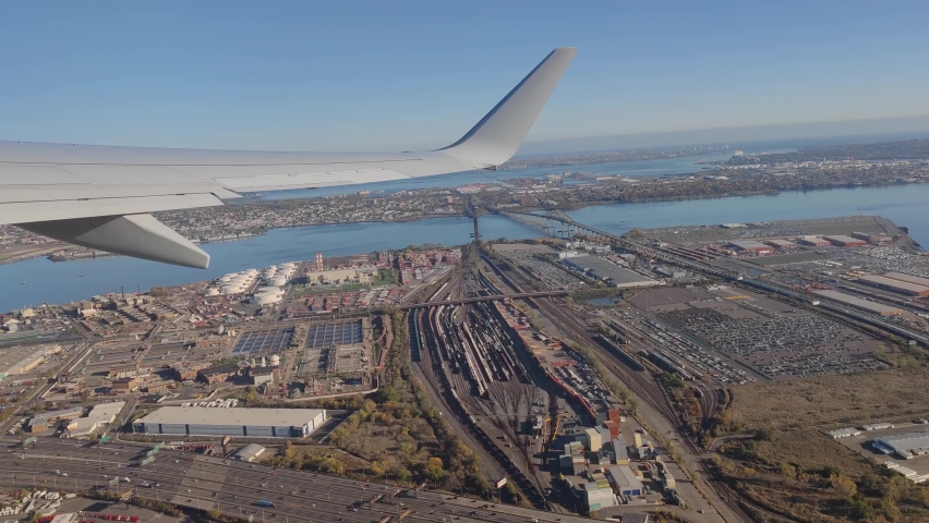 Take off from Newark New Jersey looking New York City Manhattan
