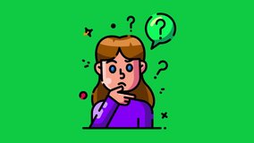 Question Cartoon Animated Icon. Isolated on Green Screen, Chroma Key Background for Transparent Use. 4K Ultra HD Loop Video Motion Graphic Animation.