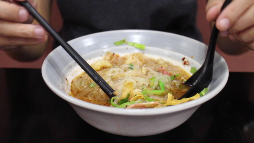 Spicy pork noodle peanut soup, stock footage