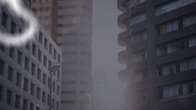 Animation of mathematical equations and abstract pattern over buildings in background. Digital composite, multiple exposure, skyscrapers, sums, calculations, medical and technology concept. - Powered by Shutterstock - Get 15% off with code: PIKWIZARD15