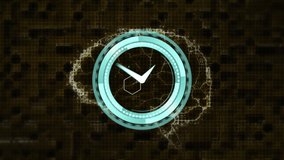 Animation of moving clock over digital brain and green shapes on black background. Global technology, computing and digital interface concept digitally generated video. - Powered by Shutterstock - Get 15% off with code: PIKWIZARD15