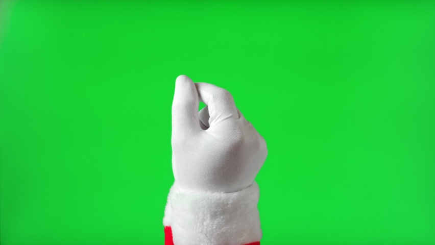 Gestures pack. Santa Claus Hand Snapping Fingers Sign. Chroma Key Green Screen Background. It's Easy. 4K Footage. Close Up. Christmas. The Holiday is Coming. Santa in White Glove Clicking Fingers Royalty-Free Stock Footage #1096595251