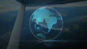 Animation of globe and light trails over plane. Global connections, technology and digital interface concept digitally generated video. - Powered by Shutterstock - Get 15% off with code: PIKWIZARD15