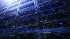 Digital High Speed Binary Data Code Traveling Through Server Room. Data Center. Animation Visualizing and Digitalizing Virtual Reality Of Information, Simulation, Quantum Super Computing, AI. - Powered by Shutterstock - Get 15% off with code: PIKWIZARD15