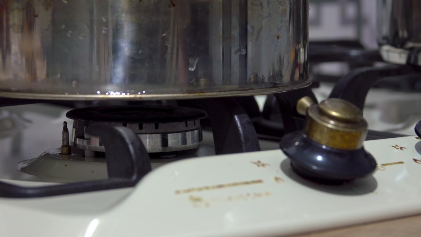 Gas Is Switching On. Gas Stove Royalty-Free Stock Footage #1096616035