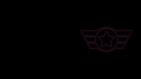 Glowing neon line Star American military icon isolated on black background. Military badges. Army patches. 4K Video motion graphic animation.
