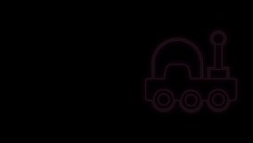 Glowing neon line Mars rover icon isolated on black background. Space rover. Moonwalker sign. Apparatus for studying planets surface. 4K Video motion graphic animation.