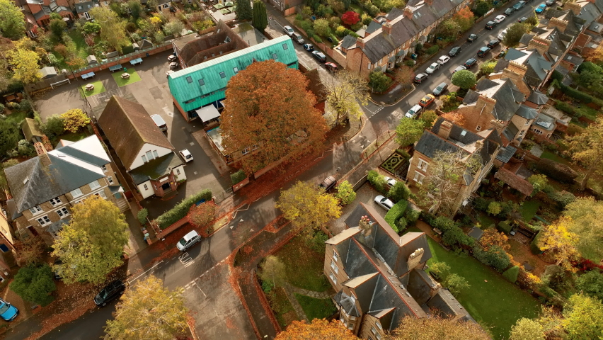 Beautiful aerial view of Oxford England. Old Great Britain city. A lot of colleges and university. Student campus.Amazing autumn town, with historical architectures and old churches and libraries