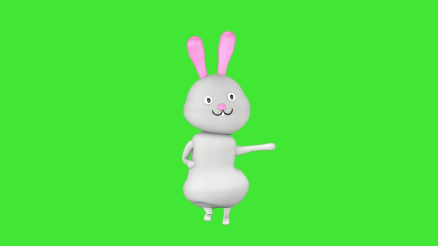 3D character of a cute rabbit dances on a green screen background. 3D animation. Royalty-Free Stock Footage #1096622453