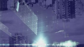 Animation of data processing and light spot against aerial view of cityscape with shadow effect. Computer interface and business technology concept - Powered by Shutterstock - Get 15% off with code: PIKWIZARD15