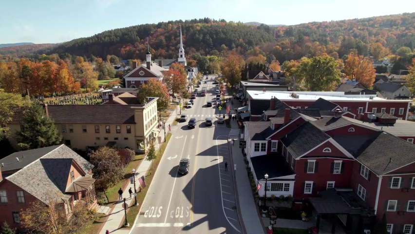 stowe vermont hometown usa aerial, small town america