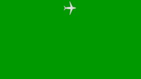 Animated silver plane flies along circle a trajectory. Concept of airplane travel. Trip around the world. Looped video. Flat illustration isolated on a green background. 