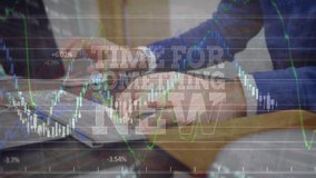Animation of time for something text and financial data processing over businessman using computer. Global finance and business technology concept - Powered by Shutterstock - Get 15% off with code: PIKWIZARD15