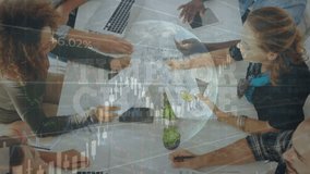 Animation of statistical data processing over diverse colleagues discussing together at office. Global networking and business data technology concept - Powered by Shutterstock - Get 15% off with code: PIKWIZARD15