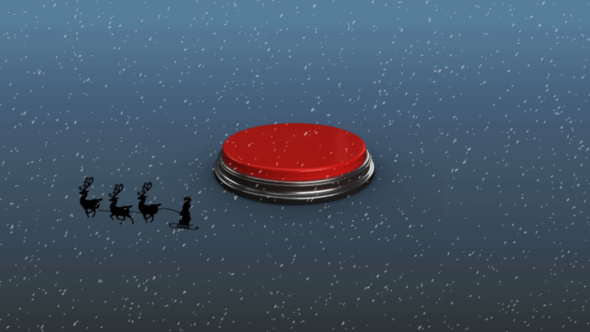 Animation of snow falling over santa claus in sleigh being pulled by reindeers against red button. Christmas festivity and celebration concept - Powered by Shutterstock - Get 15% off with code: PIKWIZARD15