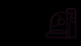 Glowing neon line Astronaut helmet icon isolated on black background. 4K Video motion graphic animation.
