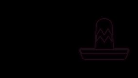 Glowing neon line Traditional mexican sombrero hat icon isolated on black background. 4K Video motion graphic animation.