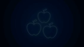 Glowing neon line Apple icon isolated on black background. Fruit with leaf symbol. 4K Video motion graphic animation.