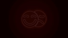 Glowing neon line Comedy and tragedy theatrical masks icon isolated on black background. 4K Video motion graphic animation.