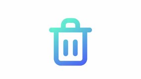 Animated trash can gradient ui icon. Delete button. Waste container. Seamless loop HD video with alpha channel on transparent background. Line color user interface symbol motion graphic animation