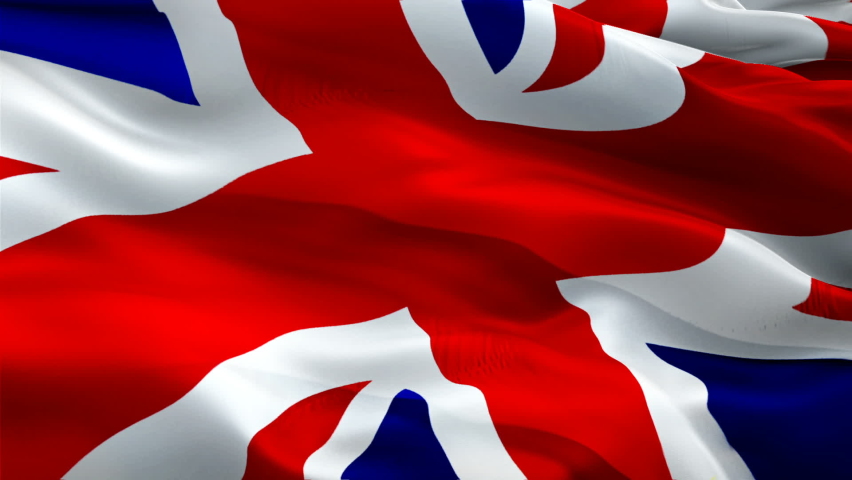 United Kingdom flag video. National 3d UK Flag Slow Motion video. United Kingdom tourism Flag Blowing Close Up. UK Flags Motion Loop HD resolution Background Closeup 1080p Full HD video flags waving  Royalty-Free Stock Footage #1096667523