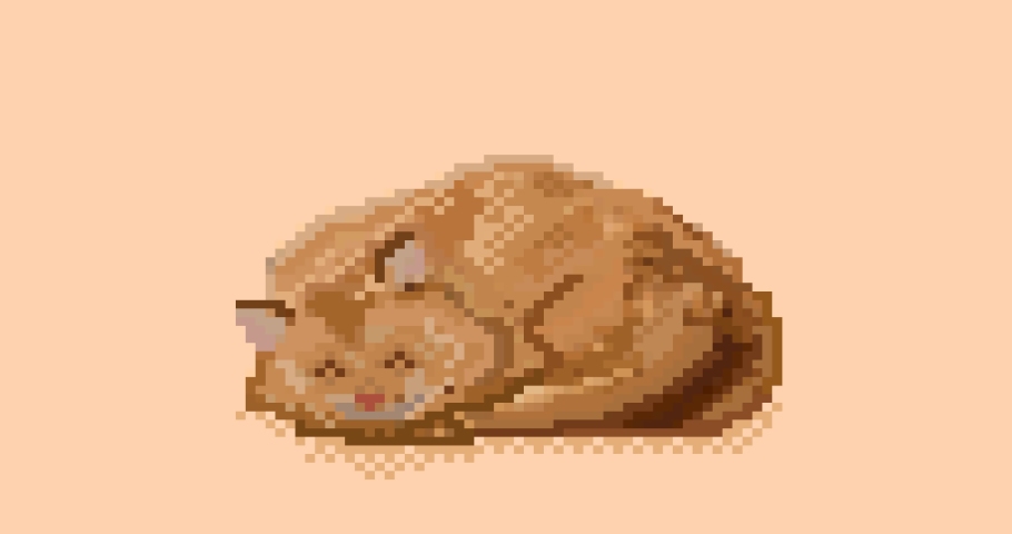 animation of a sleeping cat. Soft red cat kitty kitten is sleeping sweetly. Gif, video. Character content  title for a video game. Concept art. Clip art