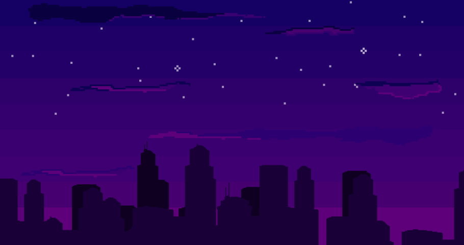 Pixel art animation. Pixel city with stars. Seamless looping animation video pixel game 8 bit Royalty-Free Stock Footage #1096693019
