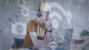 Animation of data processing over albino african american businessman in office. Global business and digital interface concept digitally generated video. - Powered by Shutterstock - Get 15% off with code: PIKWIZARD15