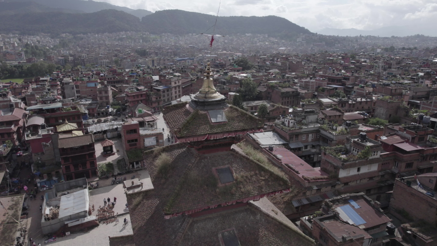Nepal Bhaktapur Nyatapola Temple Aerial Shot Rotate L Reveal in Kathmandu Log - World Heritage Site