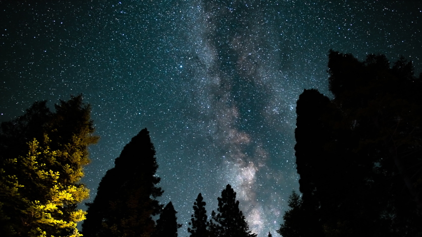Sequoia National Park Perseid Meteor Shower and Milky Way Galaxy in South Sky Pan R Sierra Nevada Mountains California USA