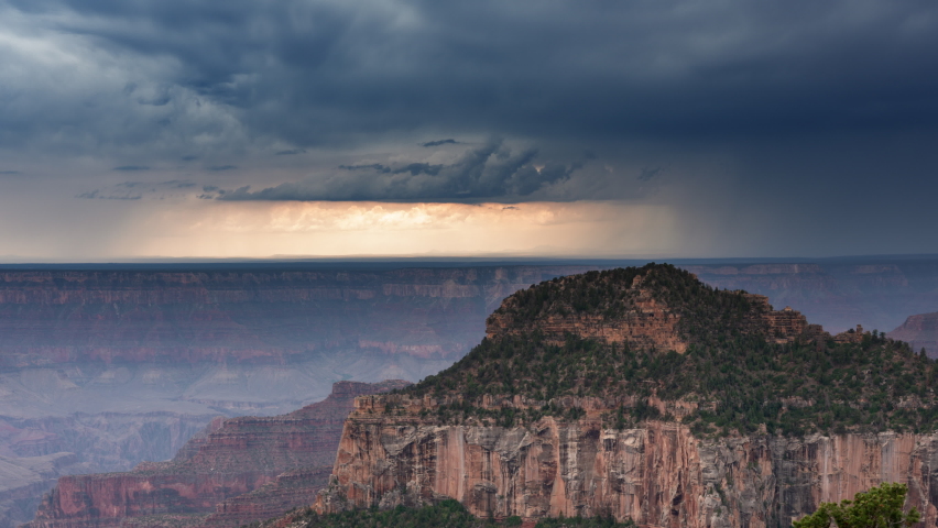 Grand Canyon North Rim Thunderstorm Clouds Rain Falling Telephoto Time Lapse Arizona USA
