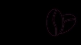 Glowing neon line Coffee beans icon isolated on black background. 4K Video motion graphic animation.