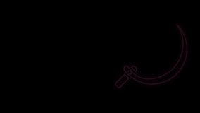 Glowing neon line Sickle icon isolated on black background. Reaping hook sign. 4K Video motion graphic animation.