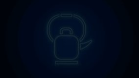 Glowing neon line Kettle with handle icon isolated on black background. Teapot icon. 4K Video motion graphic animation.