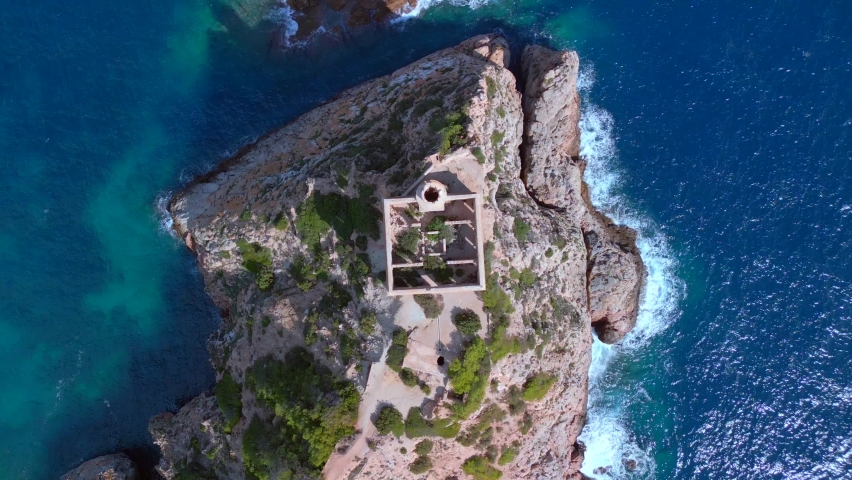 clouds blue sea paradise heaven sky rocky island ibiza Great aerial view flight