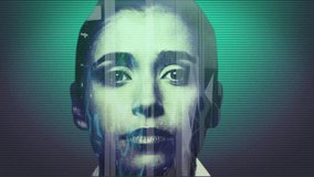 Animation of digital portrait of caucasian woman over data processing on green lined screen. Future technology, communication and digital interface concept digitally generated video.