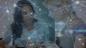 Animation of network of connections over biracial female doctor and patient. Global medicine and connections concept digital generated video. - Powered by Shutterstock - Get 15% off with code: PIKWIZARD15