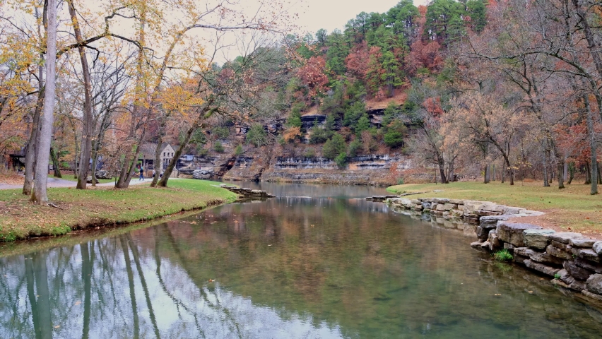 Overcast view of the autumn landscape in Dogwood Canyon Nature Park at Missouri