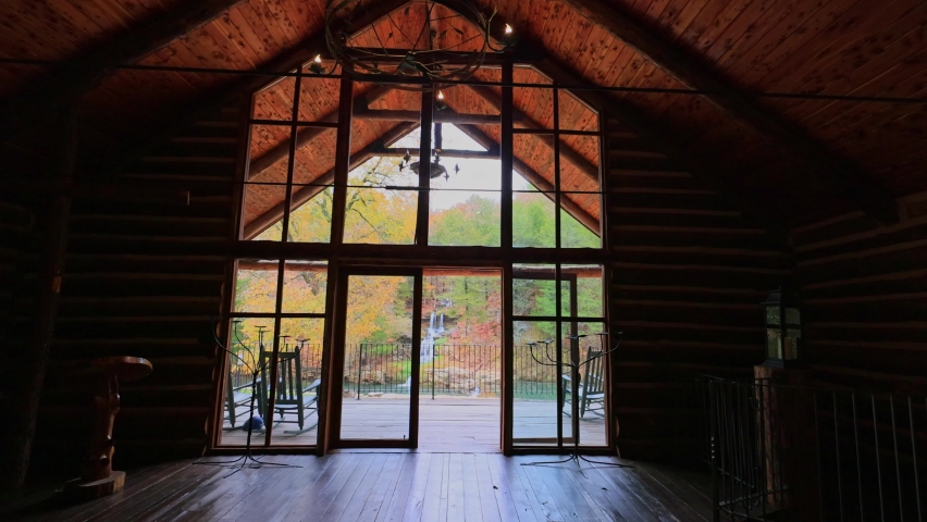 Interior view of the Hope Wilderness Chapel in Dogwood Canyon Nature Park Missouri