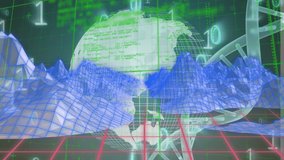 Animation of binary codes, 3d mountains, dna helix, programming language and globe. Digitally generated, hologram, globalization, coding, landscape, medical, genetic and technology concept. - Powered by Shutterstock - Get 15% off with code: PIKWIZARD15