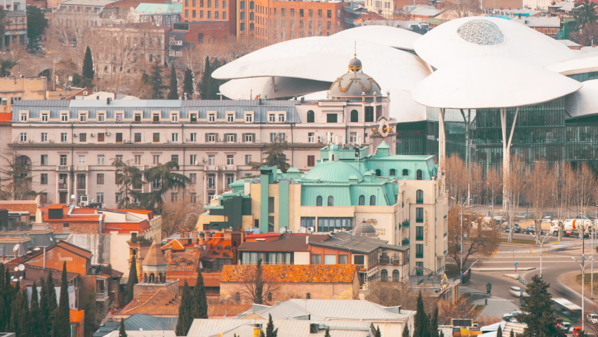 Tbilisi, Georgia. Justice House. Georgian Capital Skyline Cityscape. Justice House. Time lapse timelapse. Tbilisi, Georgia.