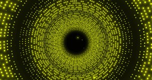 Animation of spinning green glowing circles on black background. Abstract, light and movement concept digitally generated video.