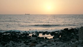 Time lapse video recording of the Mediterranean Sea at sunset